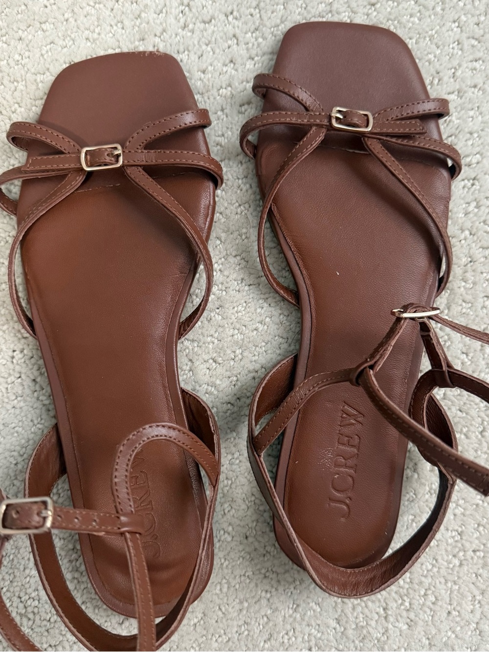 J. Crew Brown Leather Strappy Square-Toe Sandals